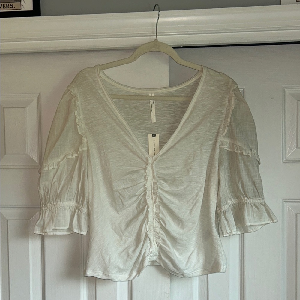 Anthropologie Cream Ruched Blouse